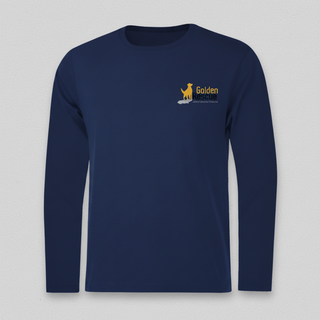 Navy long sleeve t-shirt with Golden Rescue logo