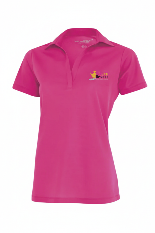Pink Golf Shirt with Golden Rescue Logo